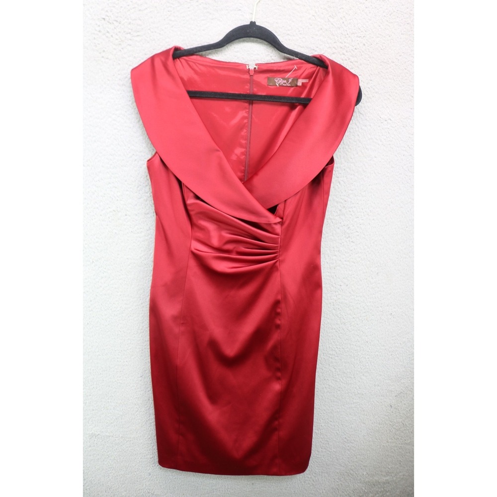 Eliza J. Burgundy Sain Jewel Tone V-Neck Ruched Dress-Sz 6-Event-Holiday-N w/o T